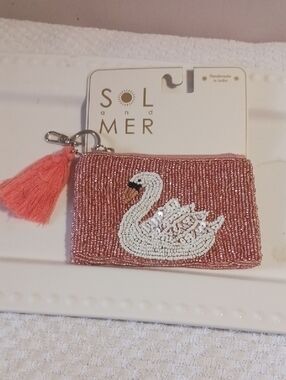 Gorgeous! Sol and Mer  Pink Beaded 🦢Swan Coin Purse with Tassel⚜️🦢⚜️🦢⚜️🦢⚜️🦢